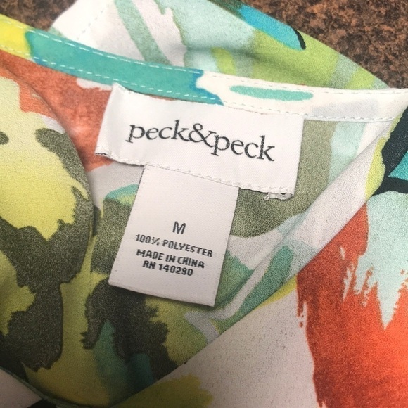 PECK & PECK COLORFUL FLORAL BLOUSE MEDIUM GREEN & BLUE - Picture 5 of 5